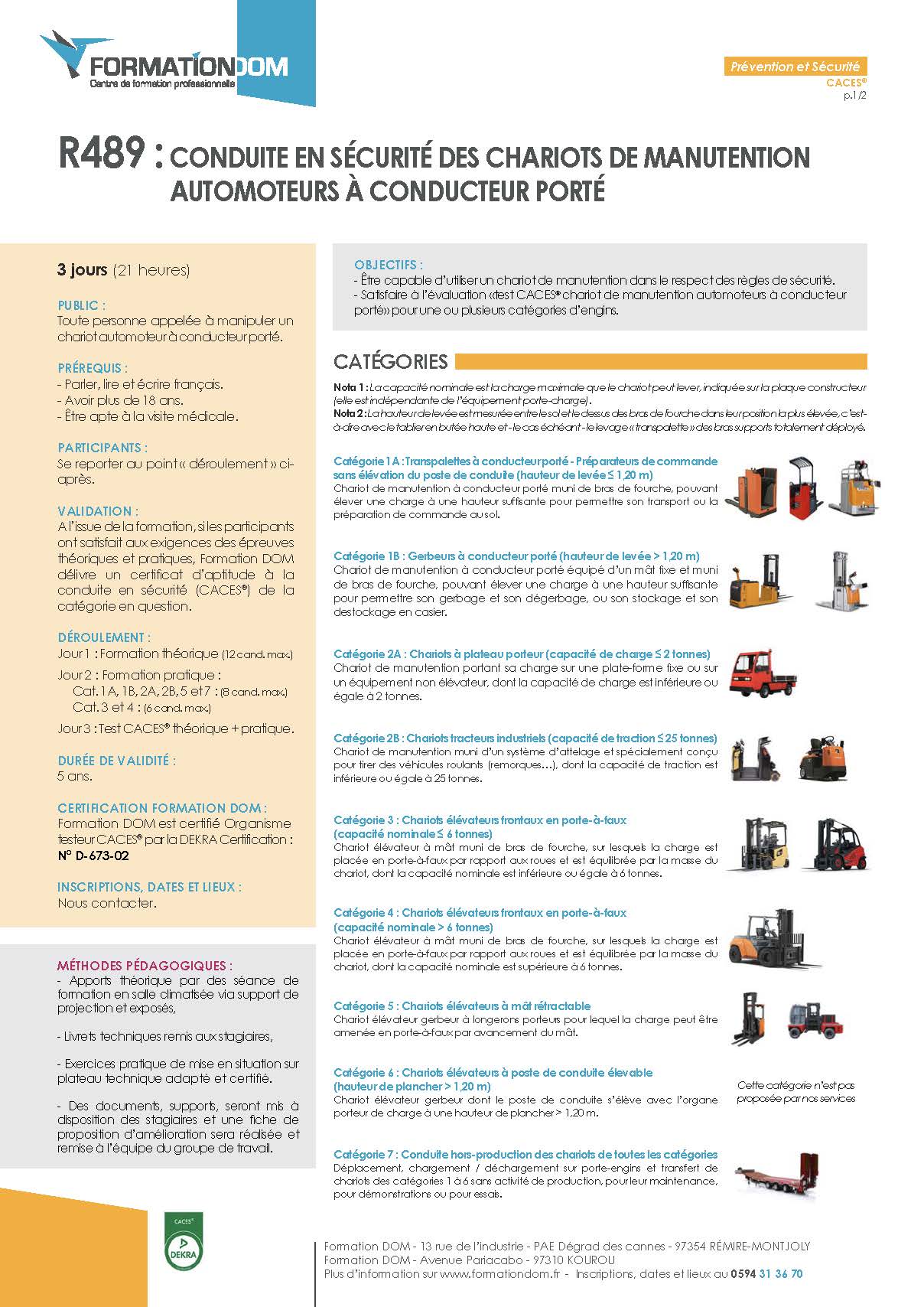 Formationdom CACES® R489 Chariots de manutention