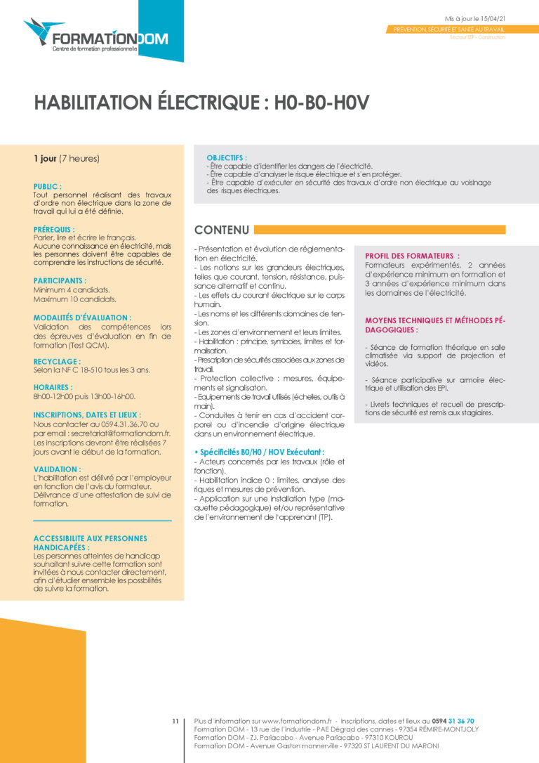 Formationdom Habilitation électrique H0B0HOV